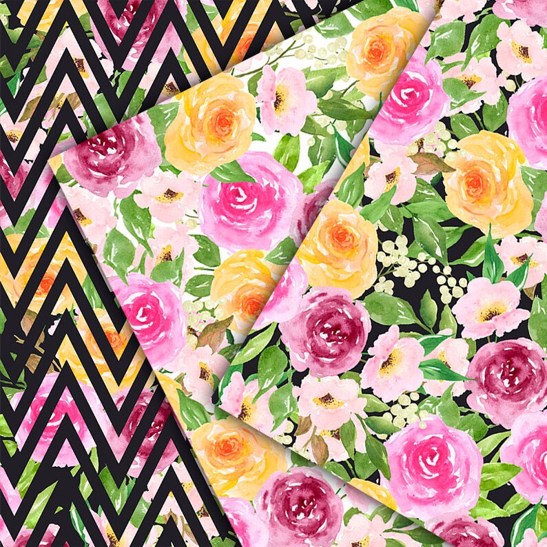 Watercolor polkadot digital paper Stripe watercolor digital paper Roses Watercolor Digital Paper Watercolor floral digital papers
