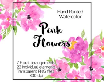 Flower Clipart Watercolor - Pink Floral Clip Art, Hand Painted Watercolour Clip Art, Watercolor Flower Clip Art, Wedding Watercolor Clipart