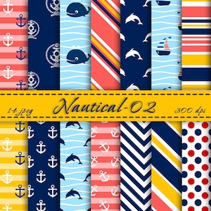 INSTANT DOWNLOAD -  Nautical digital  paper pack, Digital Backgrounds, Scrapbooking Paper,  Digital Paper, Nautical Scrapbook Paper