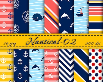 INSTANT DOWNLOAD -  Nautical digital  paper pack, Digital Backgrounds, Scrapbooking Paper,  Digital Paper, Nautical Scrapbook Paper