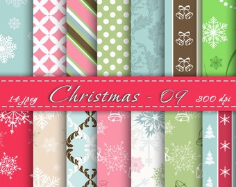 Instant Download - Christmas Digital Paper , Scrapbook Paper, Digital Scrapbook Christmas, For Commercial use