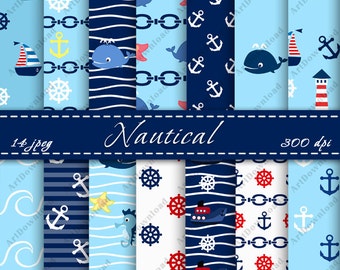 Nautical  - Digital  Scrapbooking Papers, Digital Downloads, Scrapbook Paper, Cardmaking, INSTANT DOWNLOAD