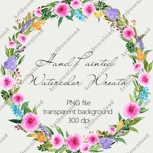 Floral Wreath Clipart - Watercolor Floral Wreath, Watercolour Hand Painted Clip Art, Digital frame, Wedding Wreath, Hand Drawn Wreath