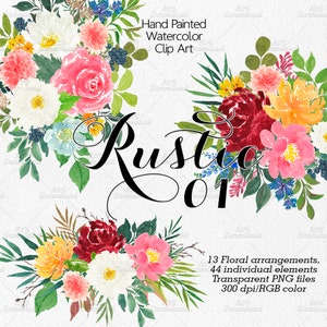 Aquarell rustikale Blumen Clipart - Blumen Aquarell Clipart, Hochzeitsblumen, Herbstblumen, rustikale Hochzeit, Planerzubehör, Blume PNG