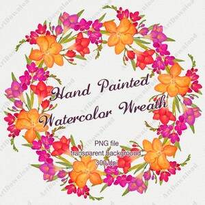 Watercolor wreath clipart - Floral wreath clipart, Hand painted clipart, Freesia digital clipart, Greeting card, Wedding invitation