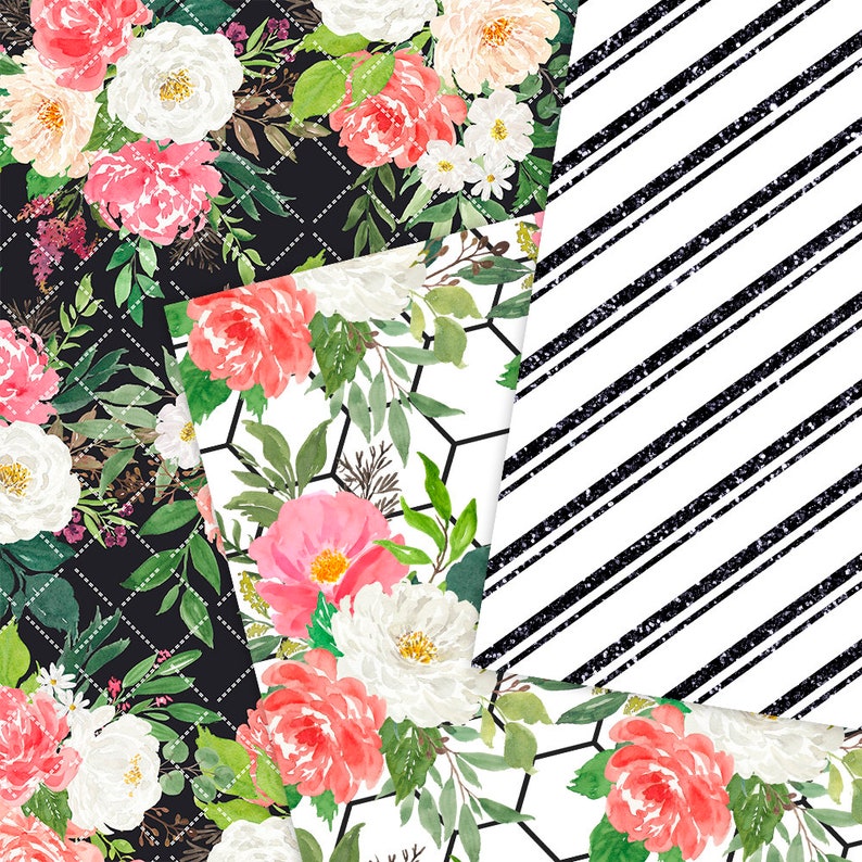 Floral Digital Paper Pack Watercolor Digital Paper Romantic | Etsy