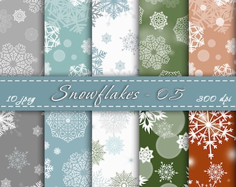 Snowflakes Digital Paper - Digital Scrapbooking Paper Pack, Printable Christmas Snowflakes, Christmas digital paper, Winter background,
