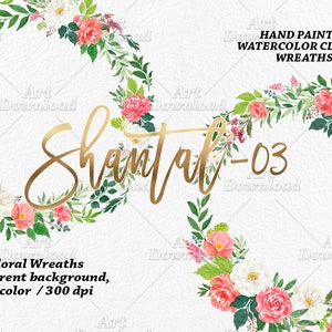 Watercolor floral wreath clip art - Wedding clip art, Digital wreath, Floral frame. Logo design, Hand Drawn Wreath, Watercolor flowers