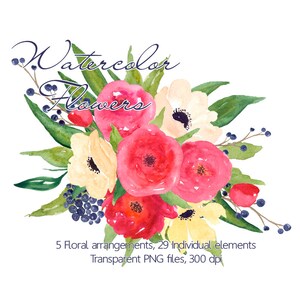 Watercolor Flowers ClipArt - Hand Painted Flowers, Watercolor Anemone flowers and roses, Watercolour flower posies, Digital Clipart flowers