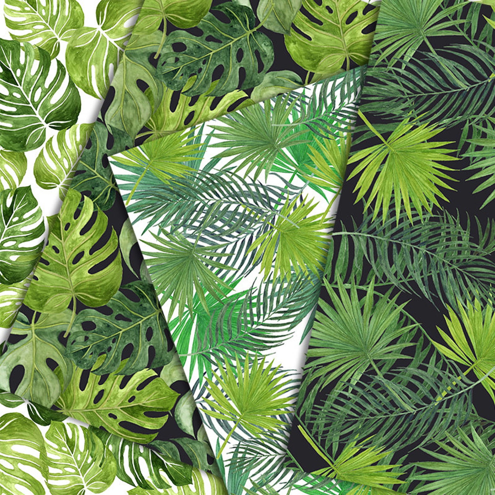 Digital Scrapbook Paper Tropical Leaves Digital Paper - Etsy