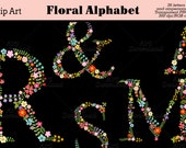 Floral Alphabeth - Clip art Floral Letters, Floral Monogram Letter, Digital Floral Font, Wedding Letter, Logo Letters, Logo elements