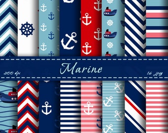 INSTANT DOWNLOAD - Nautical  Digital Paper - Scrapbooking Papers, Digital Backgrounds, For Personal Or Commercial Use