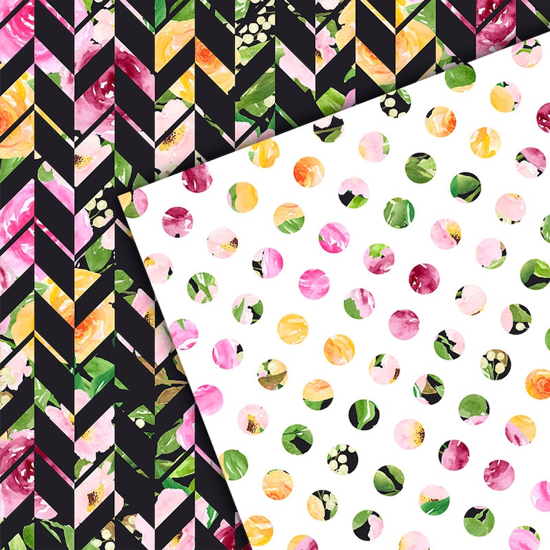 Watercolor polkadot digital paper Stripe watercolor digital paper Roses Watercolor Digital Paper Watercolor floral digital papers