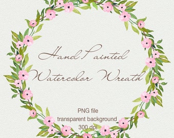 Watercolor floral wreath clipart - Wedding wreath, Spring blossoms digital clip art, DIY Invitations, Digital frame