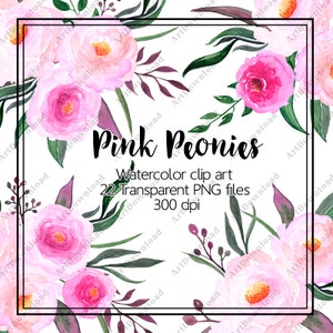 Pink Peonies - Watercolor Flower Clipart, Watercolor posies, Wedding flowers clip art, Hand Painted, Digital Clipart flowers
