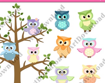 Instant Download - Cute owl clip art - Digital Clip Art Owl, Owls Clip Art Set, Digital Scrapbooking, Set for Personal and Commercial Use