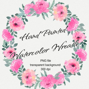 Grinalda floral em aquarela - guirlanda digital, guirlanda pintada à mão, guirlanda de peônias, flores de primavera rosa blush, molduras de casamento em círculo