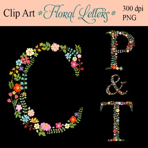 Wedding Floral Clip Art - Flowers Letters, Digital floral letters , Monogrammed , Alphabet floral