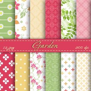 Garden Digital Paper -  Scrapbooking Paper Set, Spring  Digital Paper, Digital Downloads, Instant Download