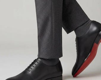 Handmade Men’s Black Leather Wholecut Oxford | Red Bottom Sole Formal Luxury