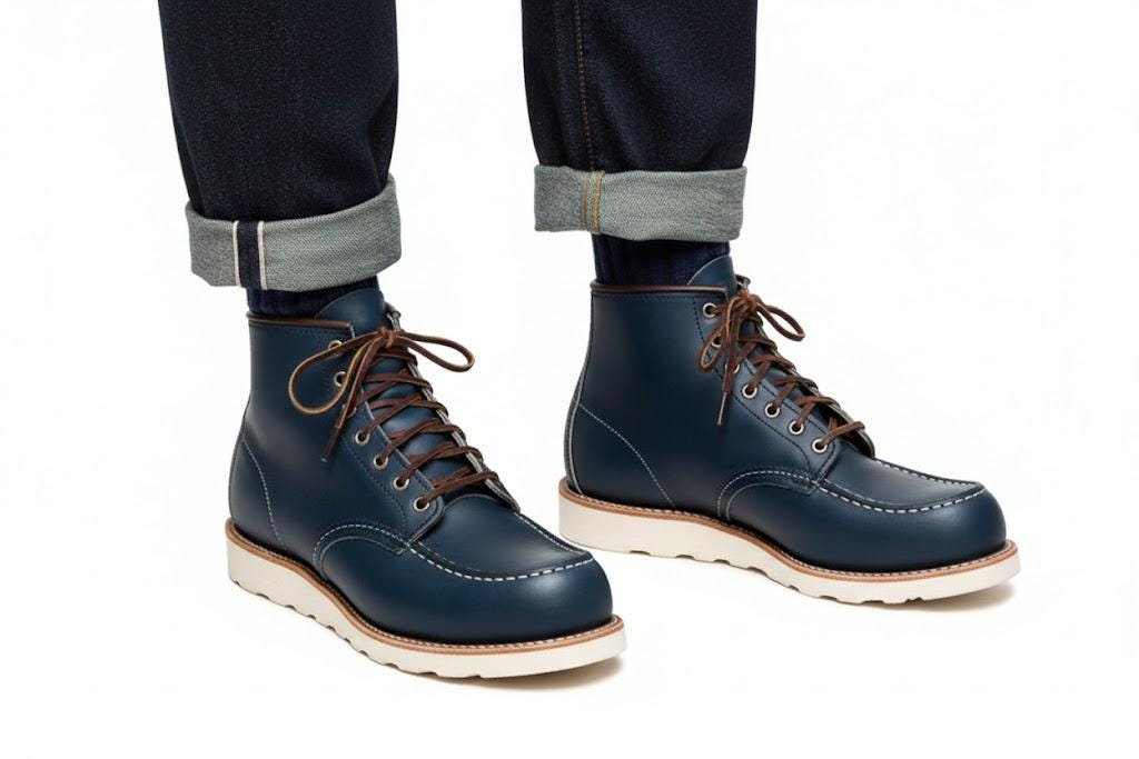 Handmade Navy Blue Leather Lace-Up Boots for Men - Ankle Boots