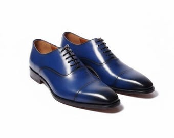 Handgemaakte blauwe oxford-schoenen voor heren – luxe leren schoenveter