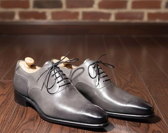 Männer handgemachte graue Oxford Lederschuhe, formelle Schnürschuhe benutzerdefinierte Kleid Schuhe