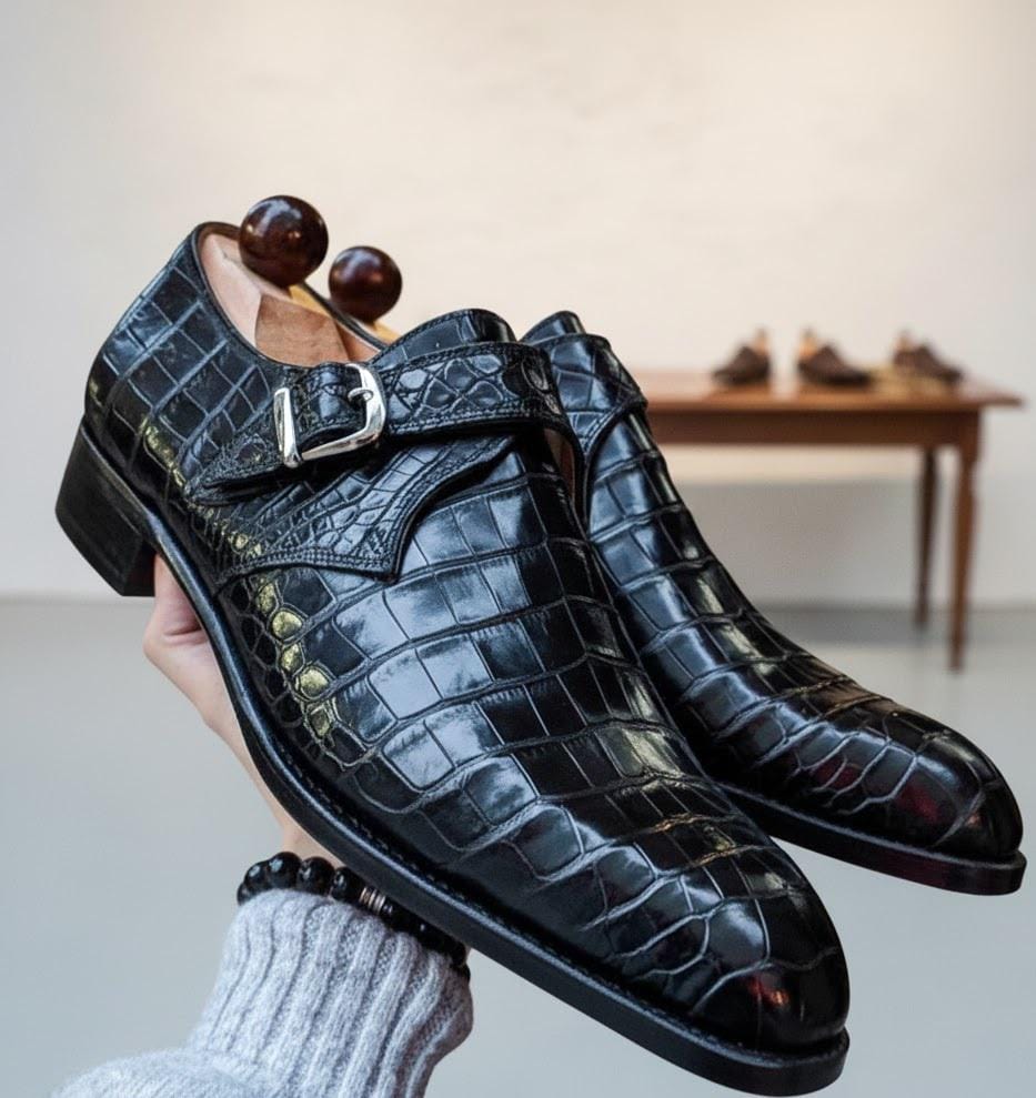 alligator dress shoes Men's Handmade Black Texture Leather Single Monk Strap Shoe Suit Color:AUBERGINE almost-zombie-30j USMC Marine Corps Enlisted important business meetings