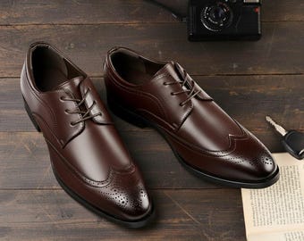 Zapatos Oxford Brogue Marrón Oscuro para Hombre - Ropa Formal de Cuero