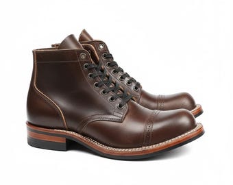 Botas de cuero marrón con puntera y cordones para hombre: resistentes, hechas a mano, para uso casual y al aire libre / Terra Hide
