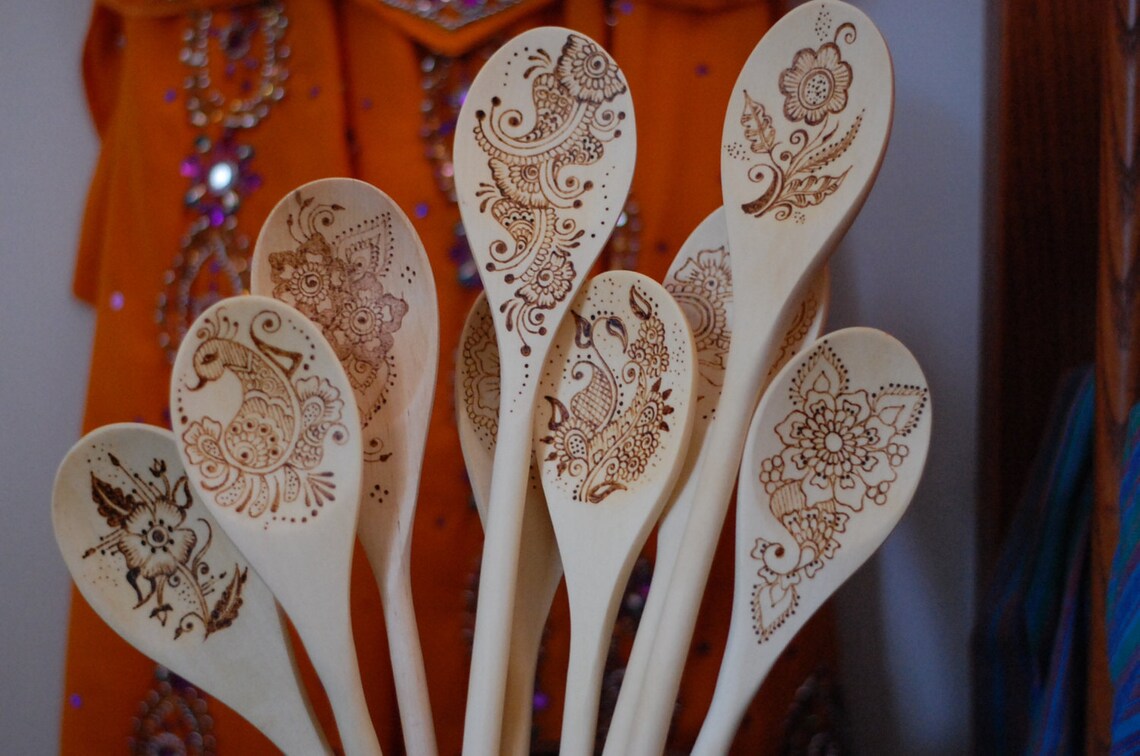 Freehand Mehndi Design Pyrography Kitchen Spoon - Etsy