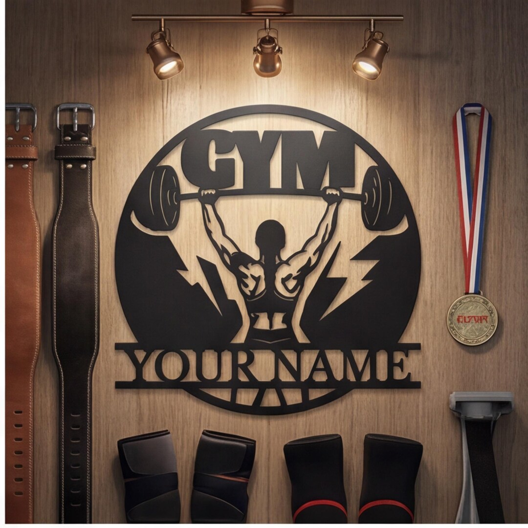 Personalized Weightlifter Metal Wall Art, Strength Decor for Home Gym ...