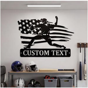 Baseball Pitcher Metal Wall Art, Patriotic American Flag Silhouette, Custom Man Cave Sign, Personalized Sports Gift for Him, Rustic Decor