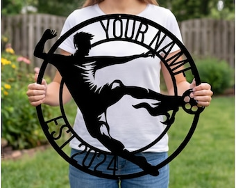 Targa in metallo personalizzata per il calcio, decorazione murale personalizzata a tema calcistico, targa nera da competizione, ideale per bar e taverne.