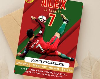 Ronaldo Birthday Invitation, CR7 invitation, Editable Ronaldo Invitation, Soccer Invitation, Canva Template, Instant Download, ANY AGE