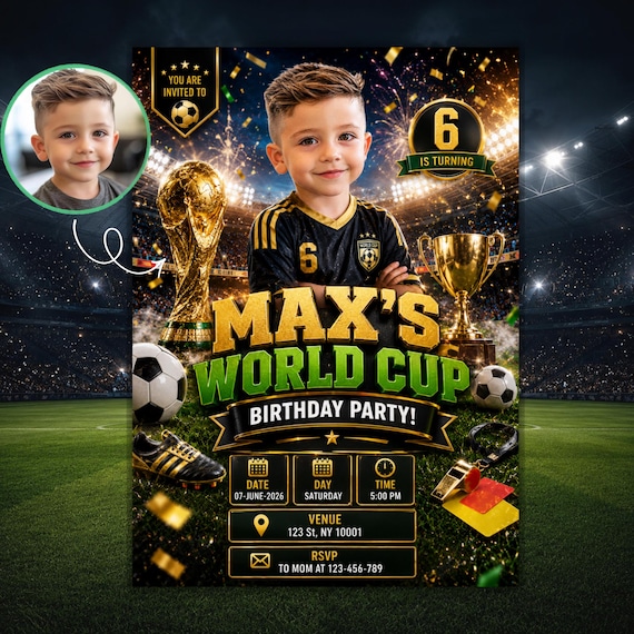 World Cup Birthday Invitation Template with Custom Photo (Digital Download)