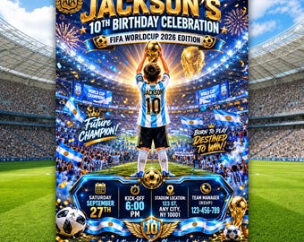Argentina Soccer Birthday Invitation, Argentina Football Birthday Party Invite, Personalized Argentina Theme Invitation, Custom Party Invite