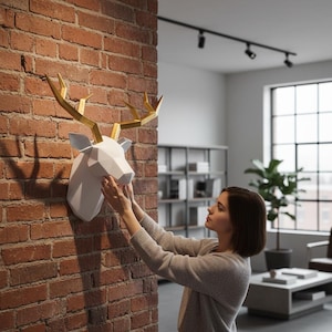 Escultura de pared de cabeza de ciervo, figura de asta de alce, arte animal creativo, decoración para oficina y hogar.