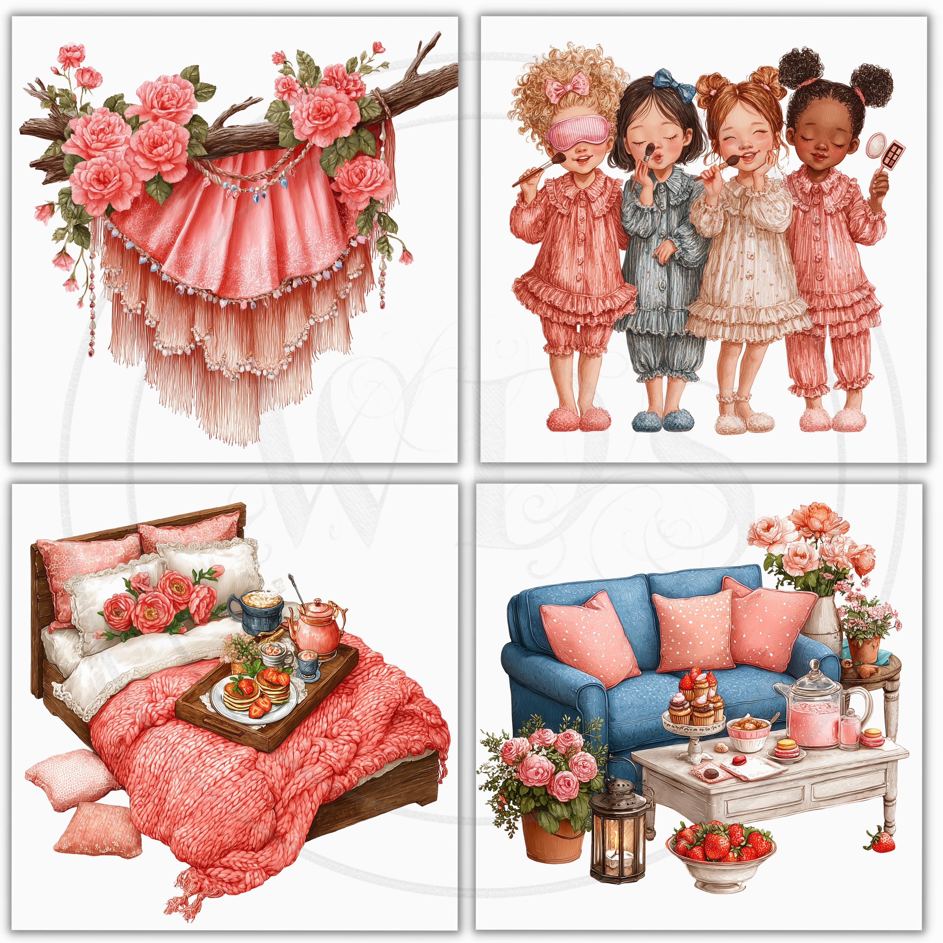Watercolor Slumber Party Clipart: Friends Sleepover Graphics (56 Pngs ...