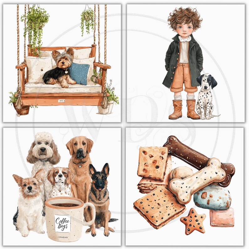 Whimsical Dog Lover Clipart: Watercolor Graphics (Digital Download – 78 PNGs) image 15