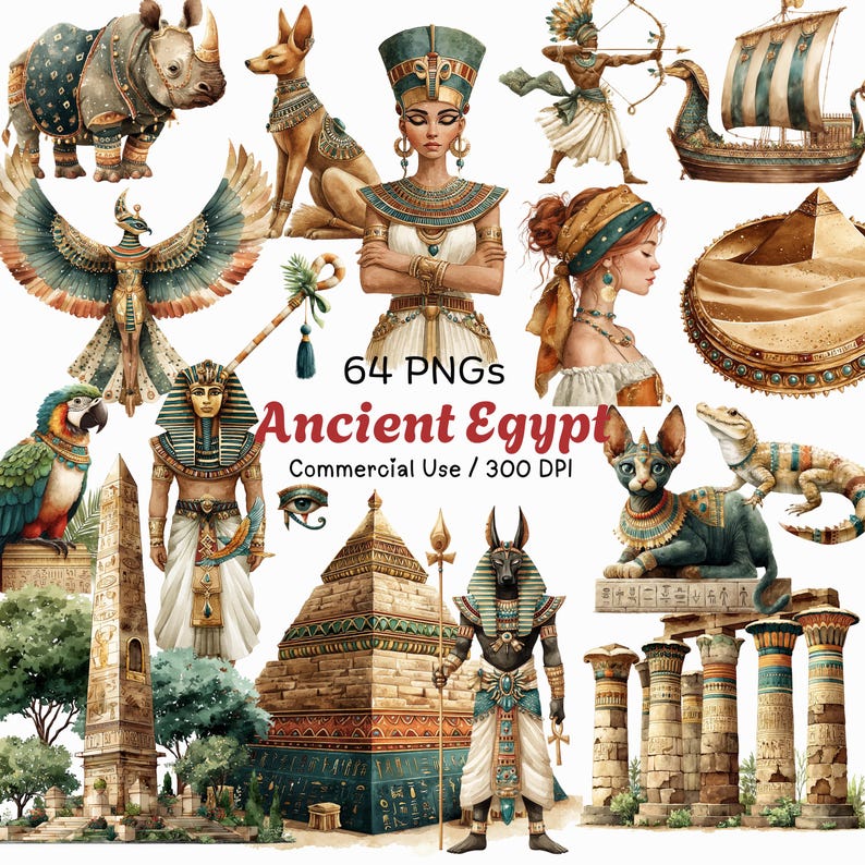 Ancient Egypt Clipart Bundle: Transparetn Pharaohs, Pyramids, Sphinx ...