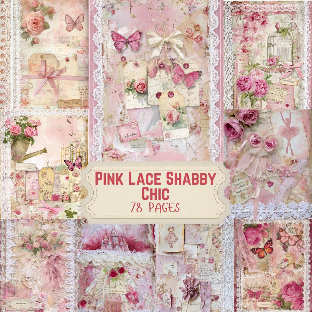Pink Lace Shabby Chic Printable Junk Journal Pages, Vintage Floral ...