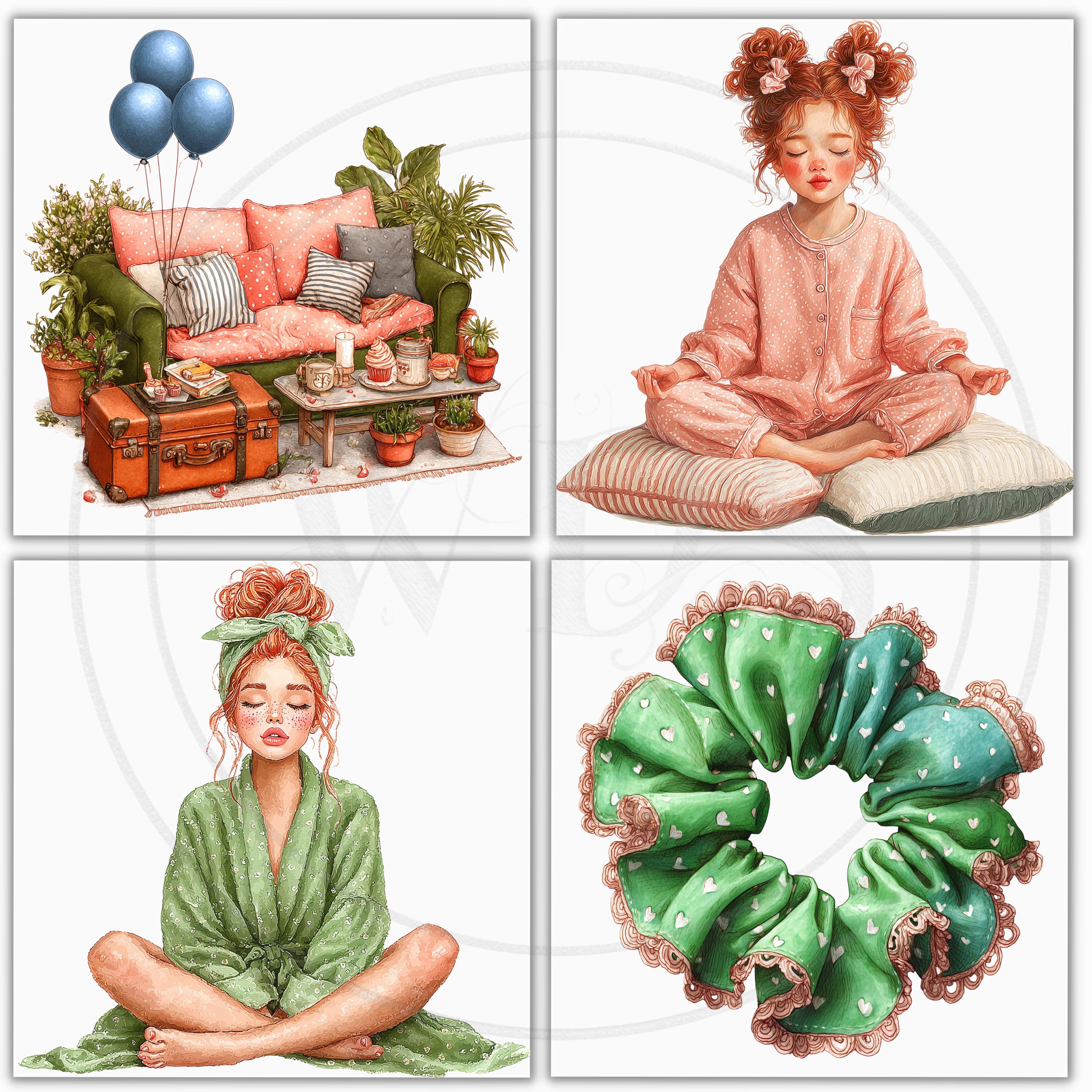 Watercolor Slumber Party Clipart: Friends Sleepover Graphics (56 Pngs ...