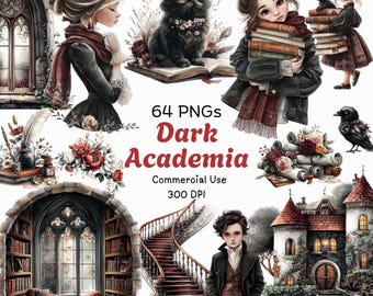 Dark Academia Clipart: Whimsical PNG Graphics (Digital Download, 300 DPI)