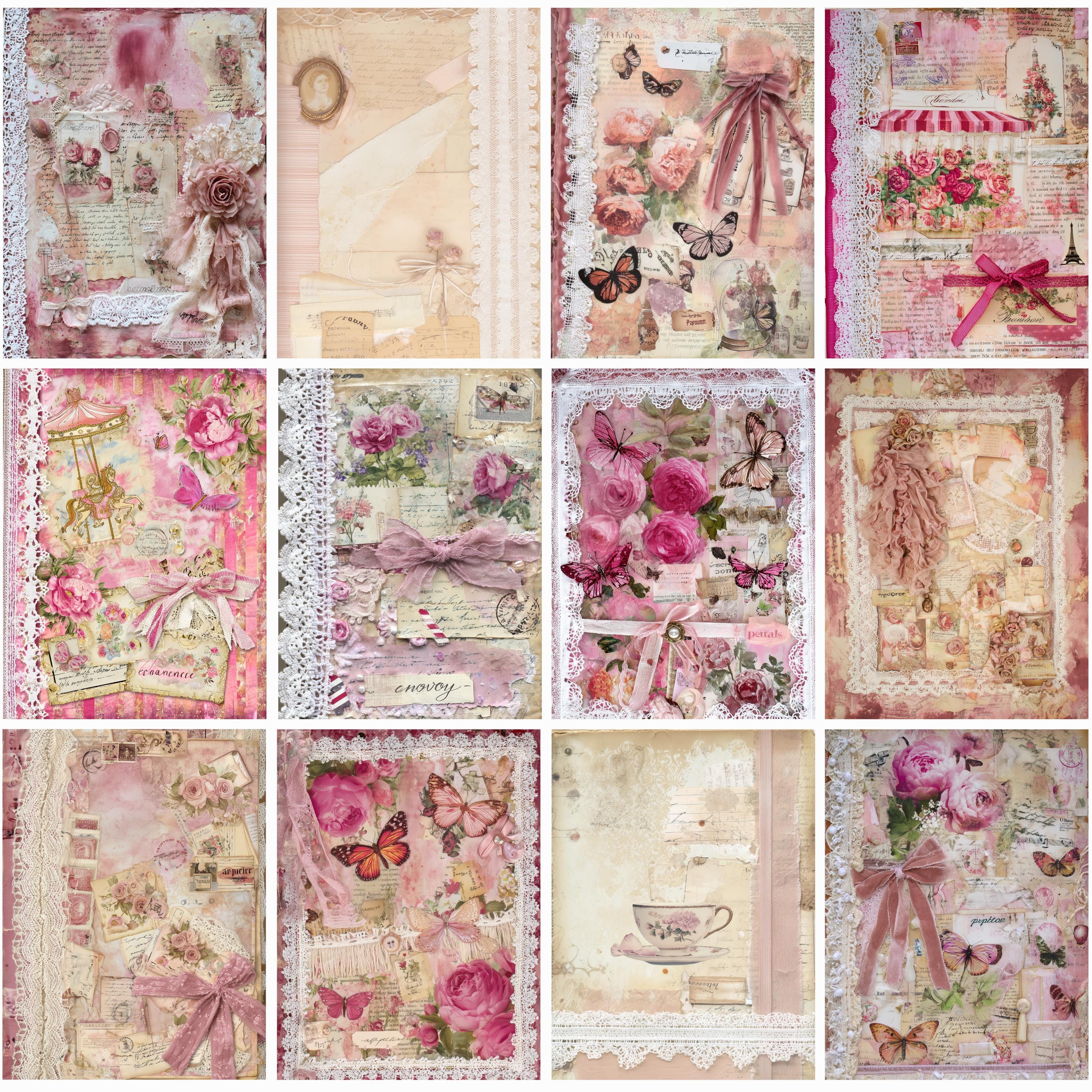 Pink Lace Shabby Chic Printable Junk Journal Pages, Vintage Floral ...