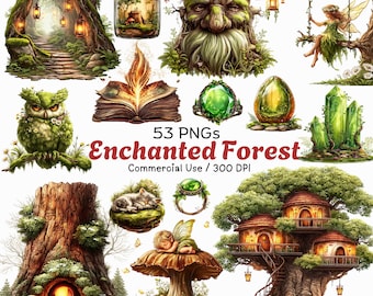 Verzauberter Wald Clipart Bundle: Magische Märchen Grafiken (Digitaler Download - 53 PNGs, 300 DPI)