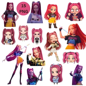 May include: A collection of 15 PNG images featuring a woman with long, pink hair in various poses and styles. The images include cartoon and realistic depictions, with some holding objects or wearing different outfits. A pink circle with the text "15 PNG" is also present.