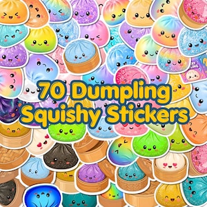 70 adesivi squishy a forma di raviolo, ravioli squishy glitterati di tendenza PNG, galassia glitterata olografica, download digitale, uso commerciale
