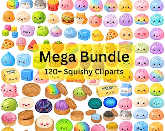 120+ Kawai Squishy Clipart Bundle, 30 Glitter Dumpling Squishy Images, Glitter Galaxy Holographic PNGs, Commercial Use