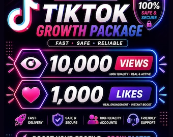 10,000 TikTok Views and 1,000 Likes | Fast and Premium Tiktok Growth Package
